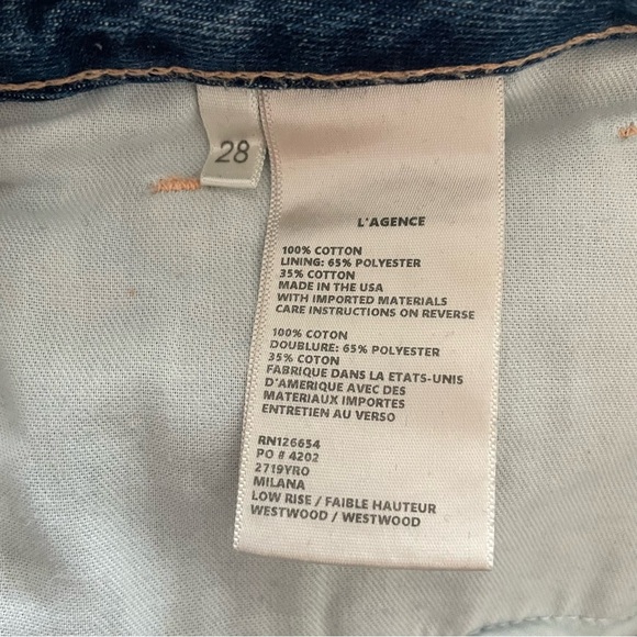 L'AGENCE Milana Westwood Blue Raw Hem Straight Leg Low Rise Stovepipe Jeans 28 - Picture 8 of 10